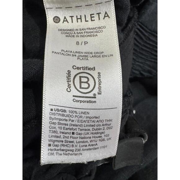 Athleta Womens Black Casual Pull On Playa Linen Wide Crop Pants Sz 8P - Picture 5 of 5